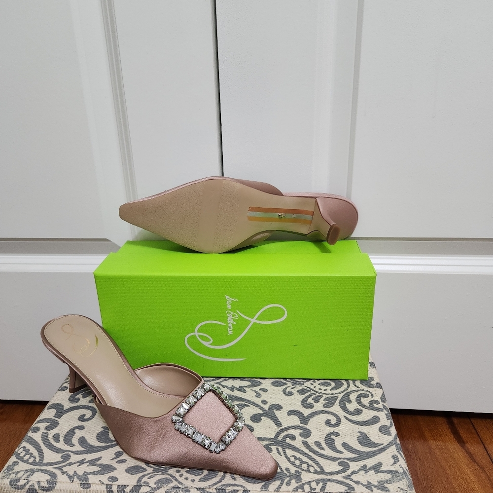 Sam Edelman Brit Jewel Praline Kitten Heel Mule with Sparkling Buckle Sz 8 - Picture 5 of 6